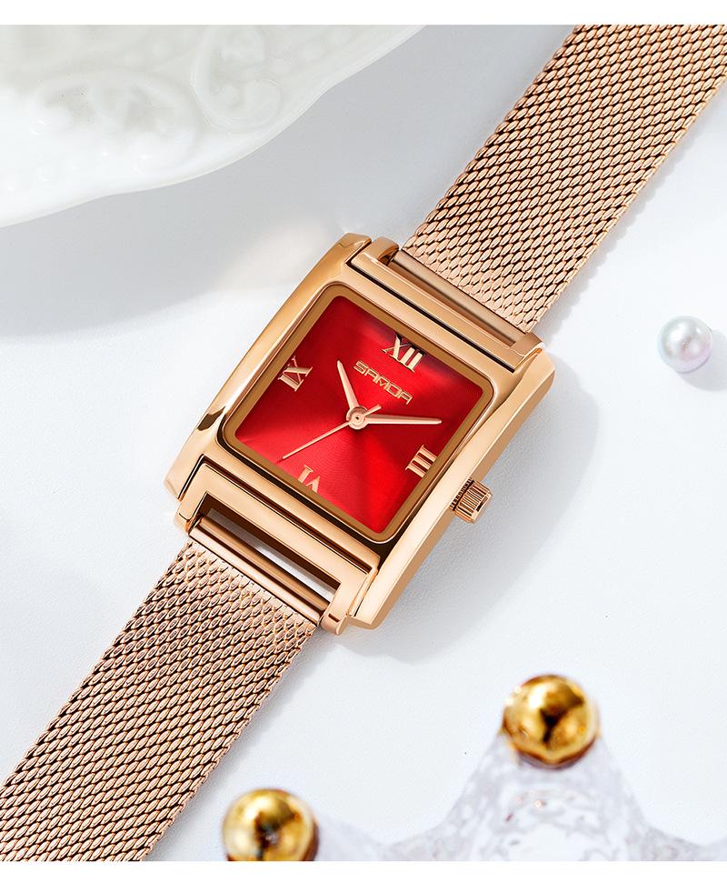 Sanda Women's Retro Leather & Mesh Strap Casual Wristwatch