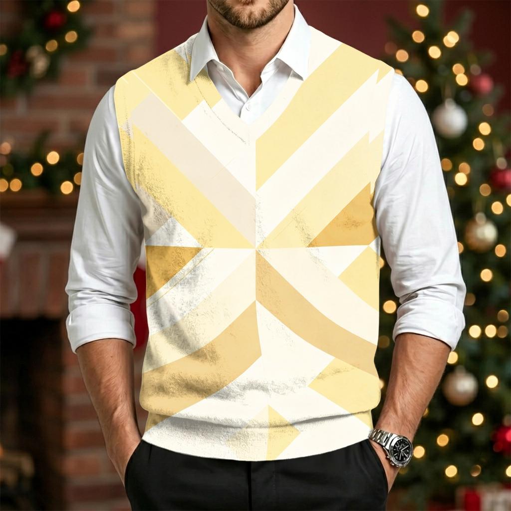 Men's Casual V-Neck Printed Wool Sleeveless Knit Vest for Commute and Daily Wear