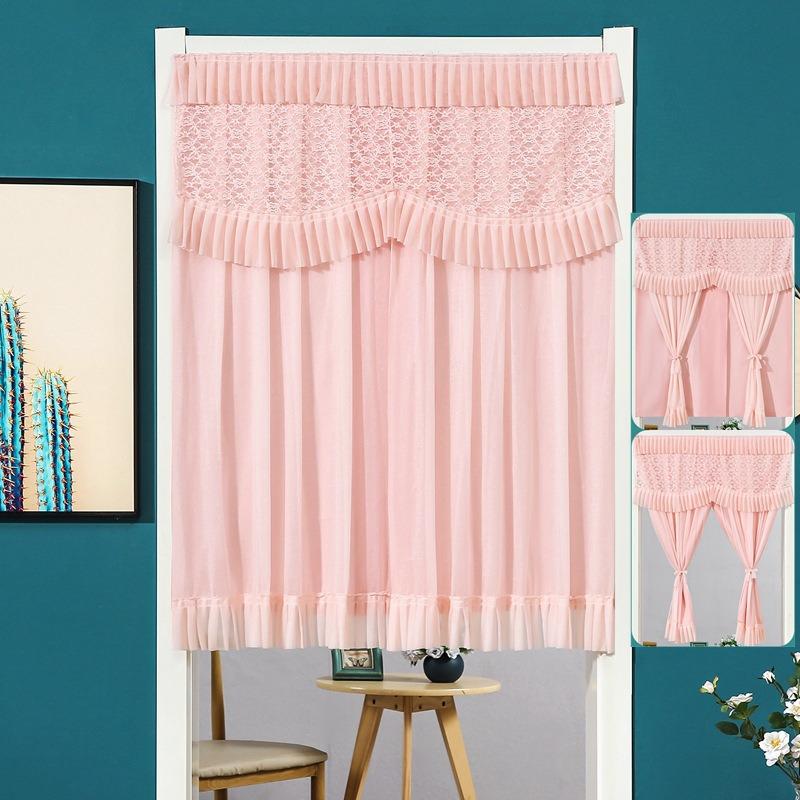 Lace Door Partition Curtain for Home – No-Drill, Double Layer, Transparent Gauze, Polyester, Anti-Mosquito.