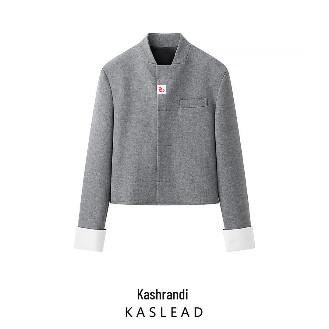 

2025 Spring Women s Retro Stand Collar Long Sleeve Jacket Medium серый