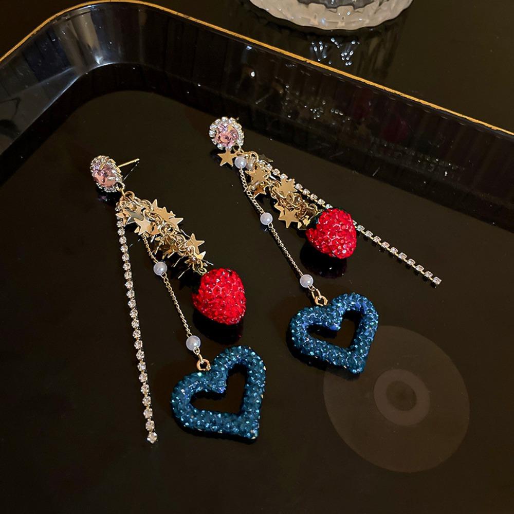 Light Luxury Rhinestone Earrings Women Bohemian Sweet Drop Earrings Strawberry Stud Earrings  Party