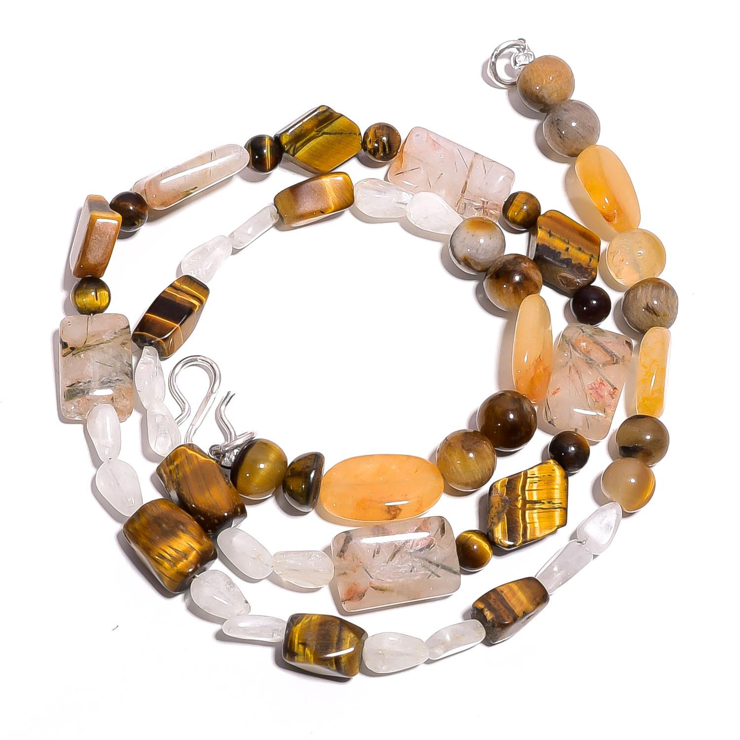 

Натуральный рутиловый кварц Тигровый глаз Авантюрин Ожерелье из бусин из драгоценных камней 17 UB-4005 UB-4005