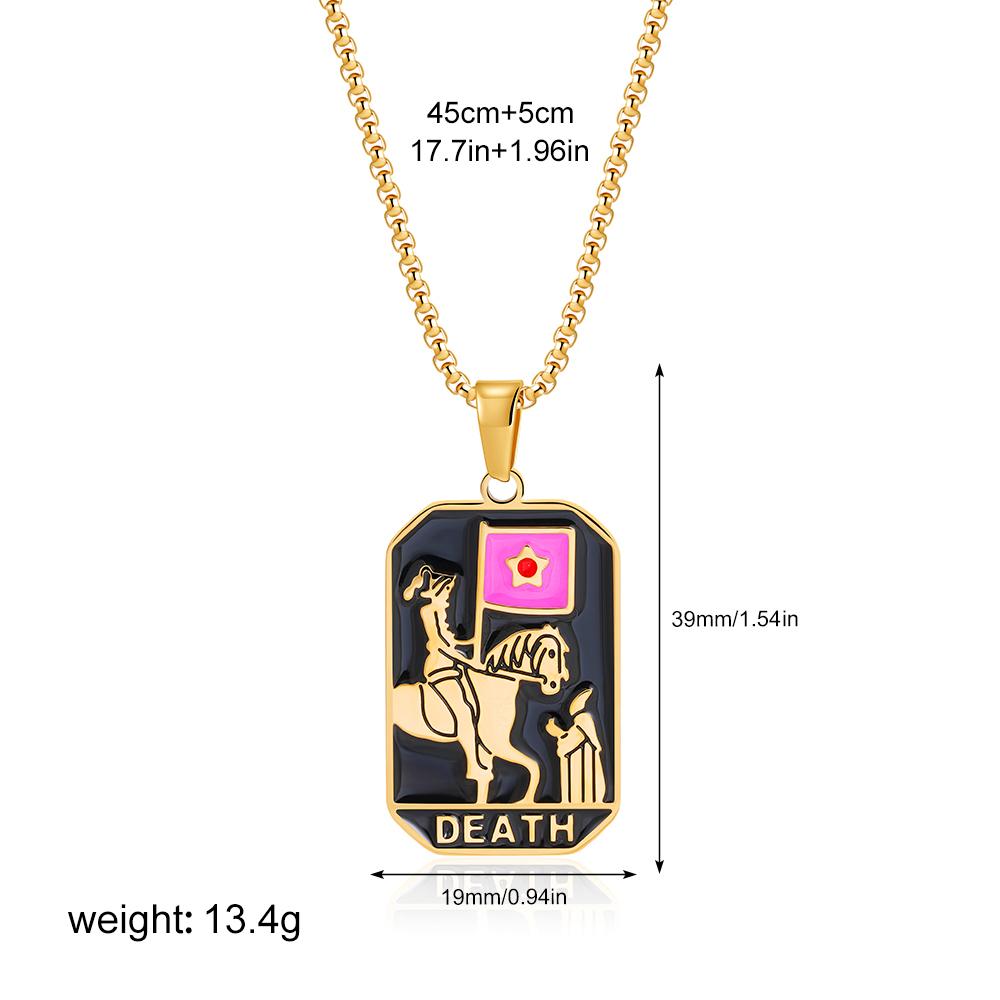 New Design Colorful Enamel Tarot Cards Pendant Necklaces 18K Gold Plated Sun Star Moon Box Chain Choker Jewelry for Women