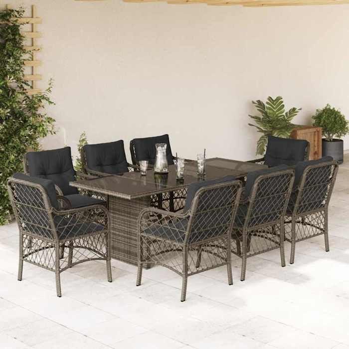 VidaXL Ensemble à Manger de Jardin avec Coussins 9 pcs, Table et Chaise de Terrasse, Meubles de Patio, Mobilier d'Extérieur, 3212061