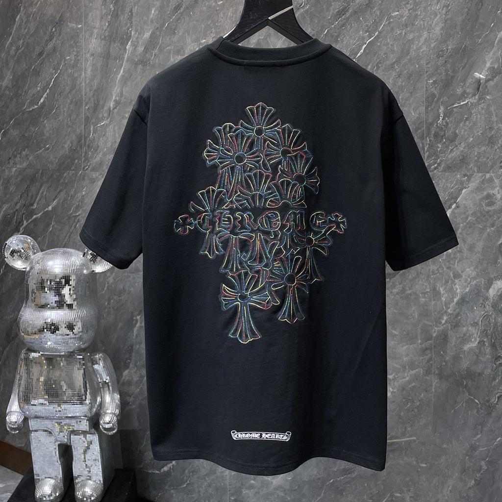 GZ-8952 CHROME HEARTS 2025 Léto Nové Vysoce Kvalitní Bavlna Kulatý Výstřih Volné Velká Velikost Pánské a Dámské Tričko Pár Tričko