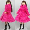 Pink Winter Long Sleeve Warm Cardigan Midi Coat for Barbie Doll Outfits Clothes for Barbie's Coat Kids Toy Playhouse Accessories