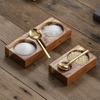 Natural Solid Wood Condiment Tray, Compartmented Serving Dish with Spoons for BBQ Dipping Sauces and Table Organization