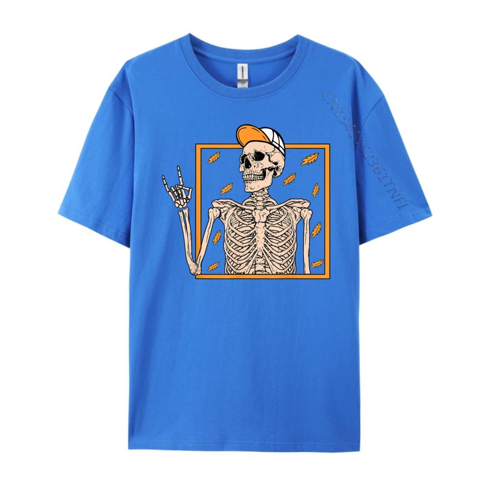 Vintage Halloween Skeleton Rock On Hand Skeleton Unisex Boys Street Wear T Shirt Camisetas De Hombre Man Tops Tees Graphic