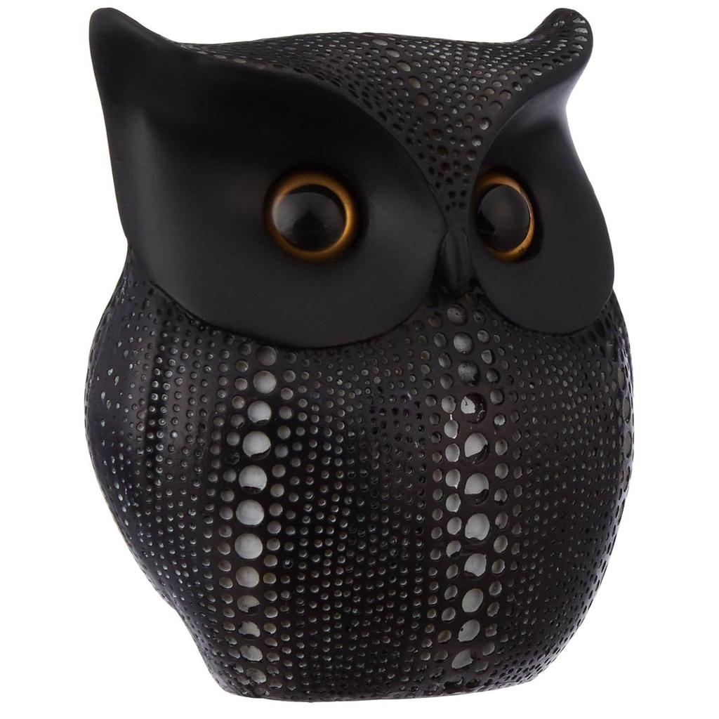 Moderne Edle Glückliche Eule Kunstharz Figur Prunkstück (1er-Pack, Schwarz)