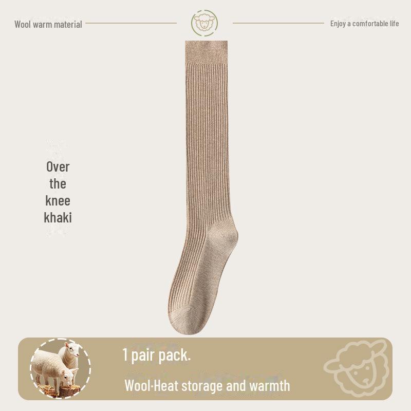 "Wool Thigh-High Socks, Double-Needle Stripes, Slim & Warm for Autumn/Winter"