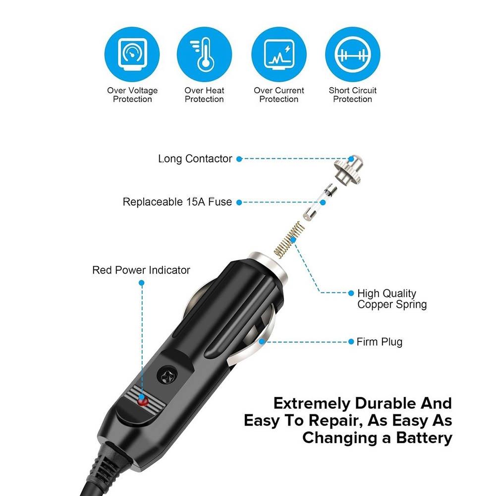 For XT60 Male to Car DC 12V 24V Power Cable Converter for Portable Power Station Charging Gray 14AWG Copper Wire
