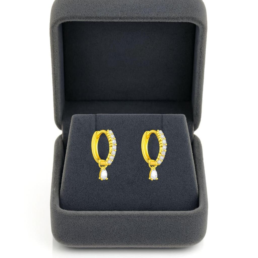 Pear Drop Dangle Earrings - 925 Sterling Silver Yellow Plated