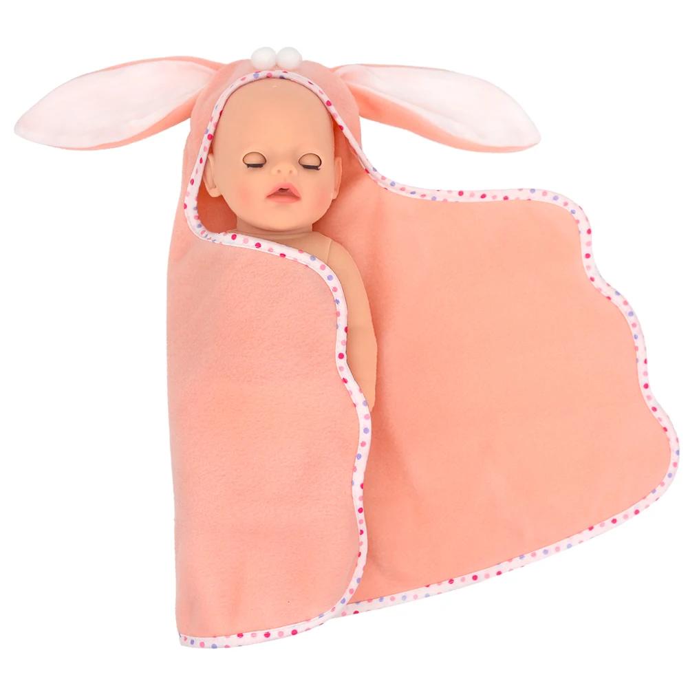 Cute Pop Doll Bath Towel Blanket Fit 10-14 Inch American&43 Cm New Born Baby Doll Accessories Rabbit Ear Hugging Blanket Gifts