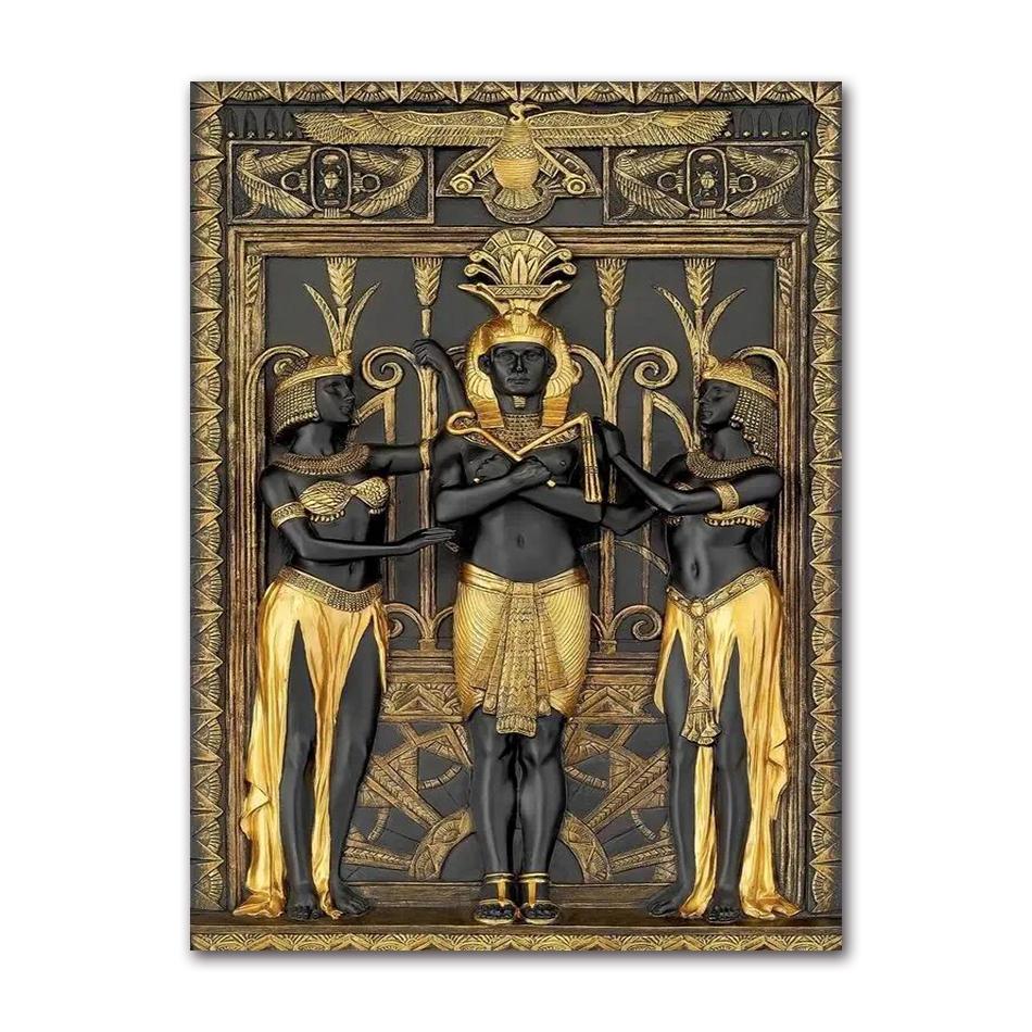 Egyptian Pharaoh Canvas Poster, Black & Gold Ancient Egypt Wall Art for Living Room Decor