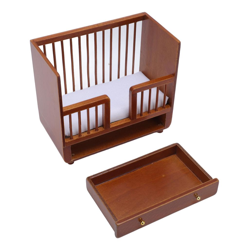 1:12 Maßstab Puppenhausmöbel Kinderbett Birkenholz Puppendekoration Detailliert Realistisch Miniatur