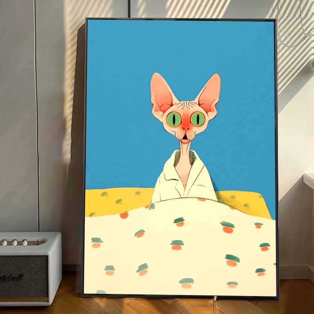 Vintage Wall Art, Funny Animals Kawaii Cats,.High Definition Canvas Printed Poster, Home Living Room Bedroom Decorative Items
