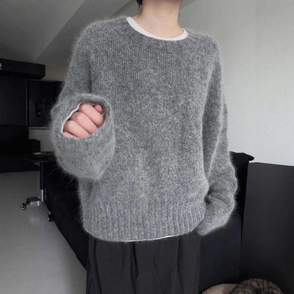 Women's Thick 100% Wool Korean-Style Loose Knit Sweater for Autumn/Winter