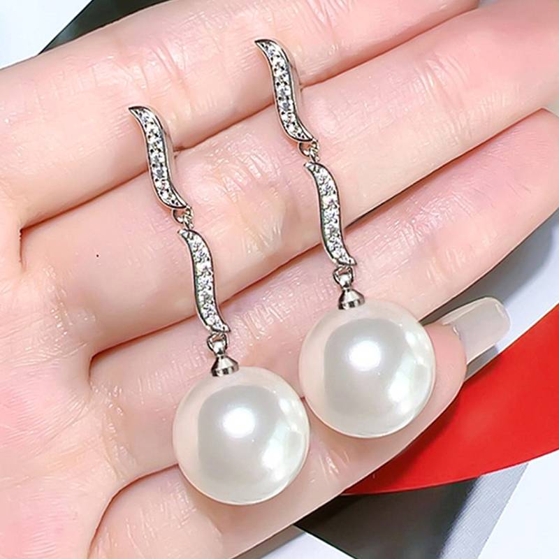 Huitan Elegant Imitation Pearl Women Drop Earrings Inlaid Sparkling CZ Party Charming Accessories Trendy Jewelry for WeddingGood product