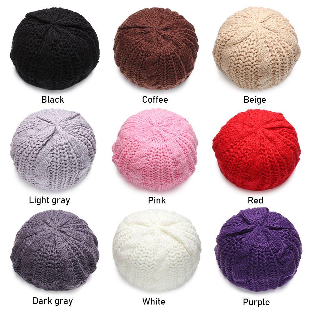 Women Girl Warm Ribbed Elegant Beret Hat Knitted Cap Painter Hat French Artist Cap