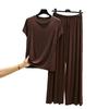 Damen Sommer Freizeit Modal Pyjama Set - Kurzarm T-Shirt & Hose, Übergröße, Bequeme zweiteilige Homewear
