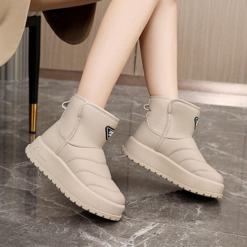 22 new 22 autumn and winter snow boots casual women's velvet medium-top heightening cotton shoes solid color warm