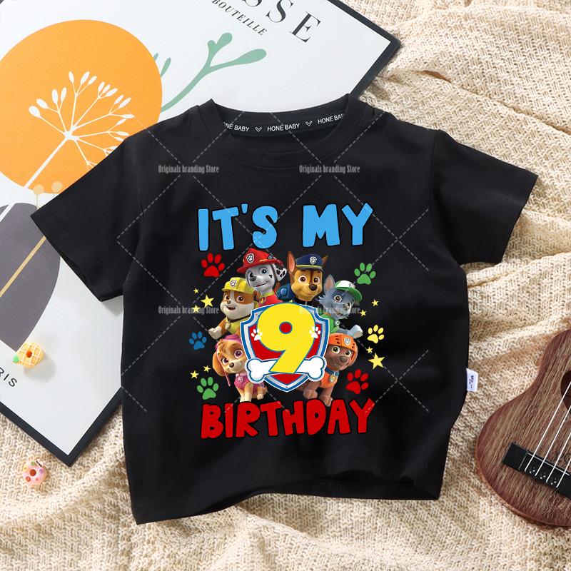 Paw Patrols Children Birthday Number T Shirt Clothes Party Cartoon Figure Print Boys T-Shirt White Short Sleeve Tops Tee Gift
