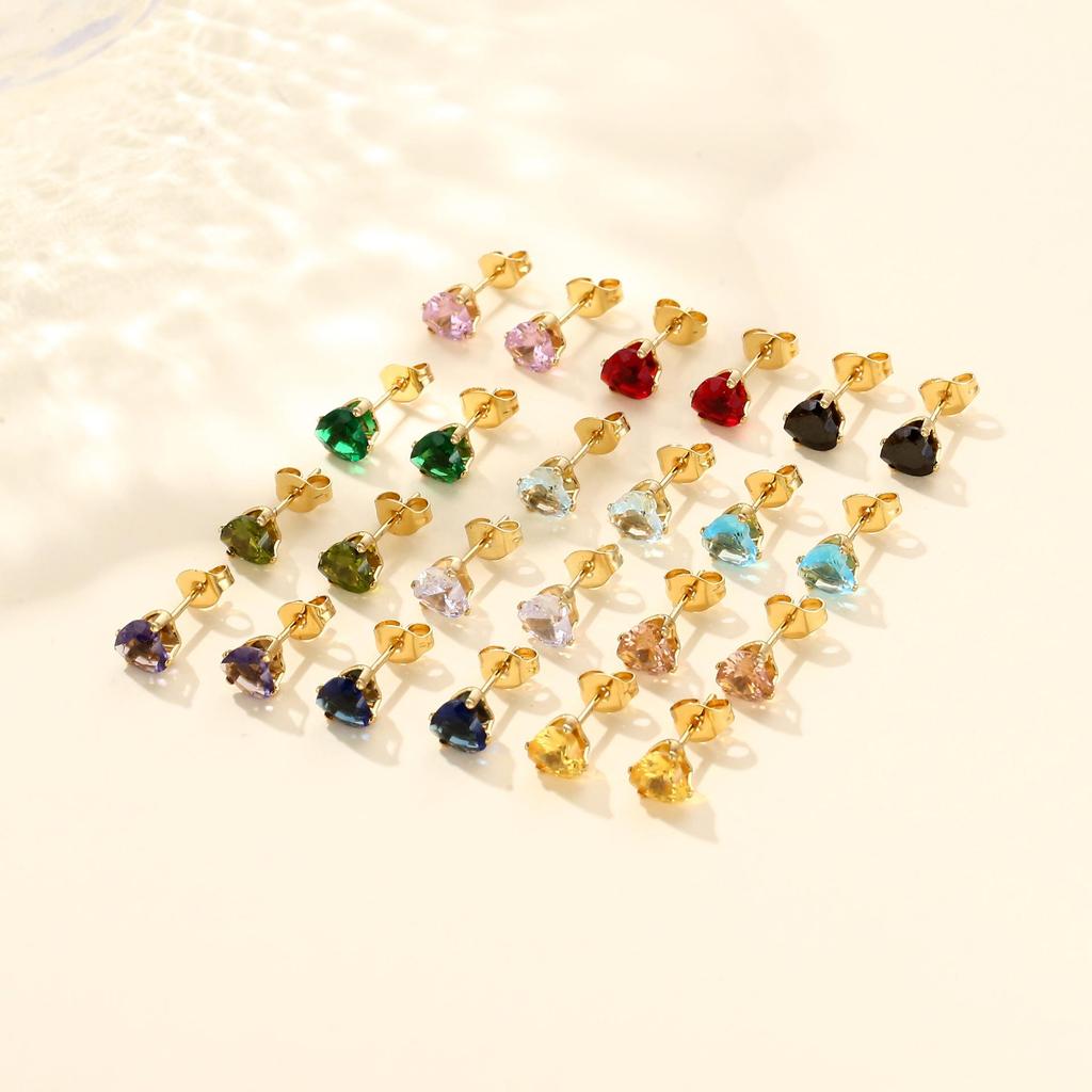 Elegant Stainless Steel Heart Zircon Stud Earrings, Light Luxury & Versatile Design.