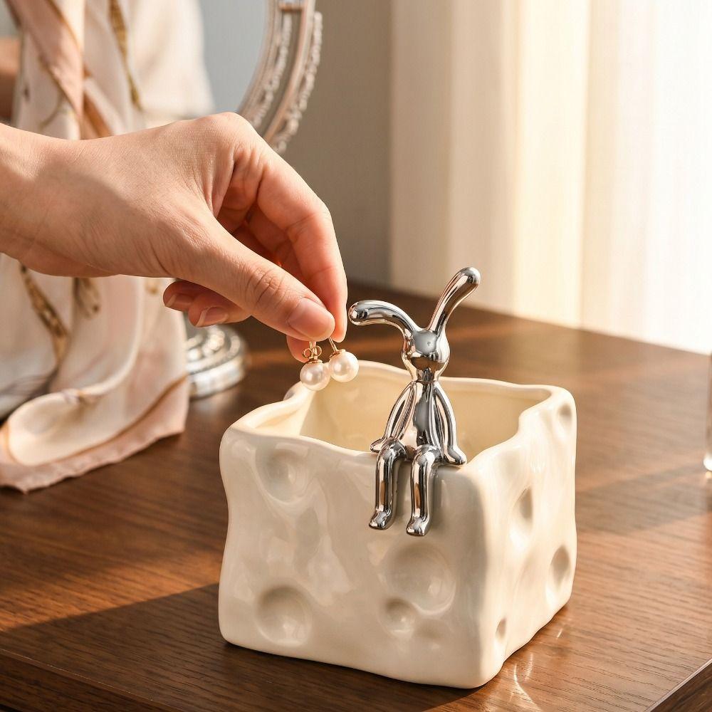 Container Bow Ceramic Storage Box Square Rabbit Toilet Storage Box Creative Place Toothbrush Desk Organizer Home