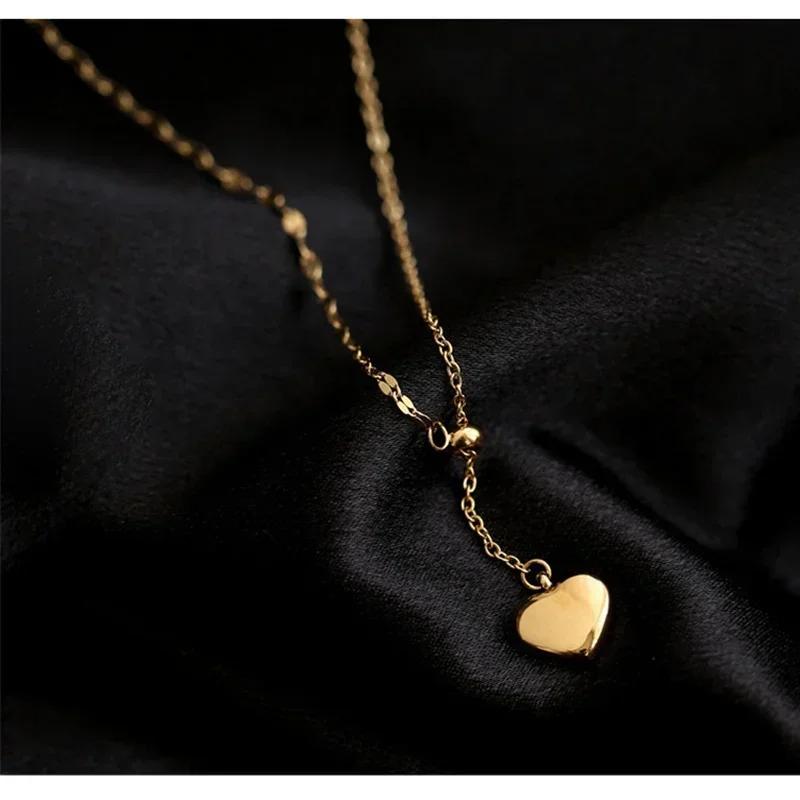 Modische Exquisite Goldene Herz Pull-up Halskette Damen Vielseitige Schlüsselbeinkette Temperament Persönlichkeit Accessoires