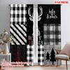2pcs,2D Plane Printing Contemporary Curtains Black and White Checkered Reindeer and Christmas Tree Polyester Easy Install