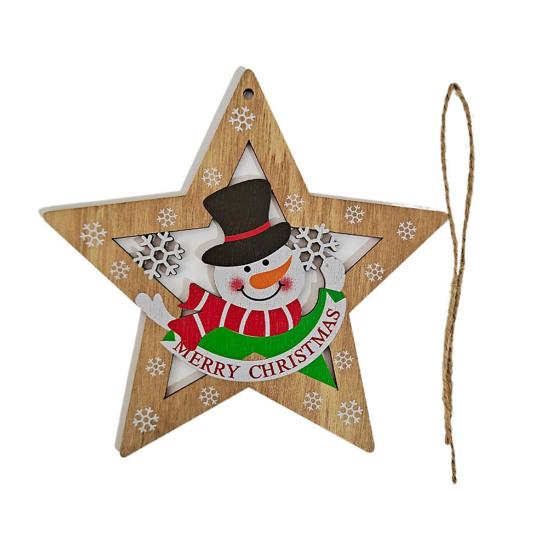 1/4Pcs Christmas Ornament Wooden Star-Shaped Pendant Set with Reindeer Santa Snowman Elk Patterns Hanging Decoration