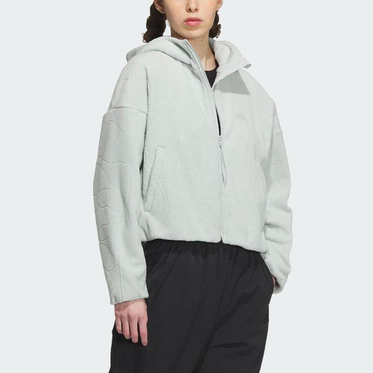 Adidas City Escape Pattern Print Casual Sports Hooded Fleece Jacket Women Jackets Silver-Grey IP7050