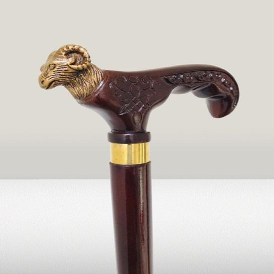 

Handmade Carved Wooden Goat Head Walking Stick Style Cane