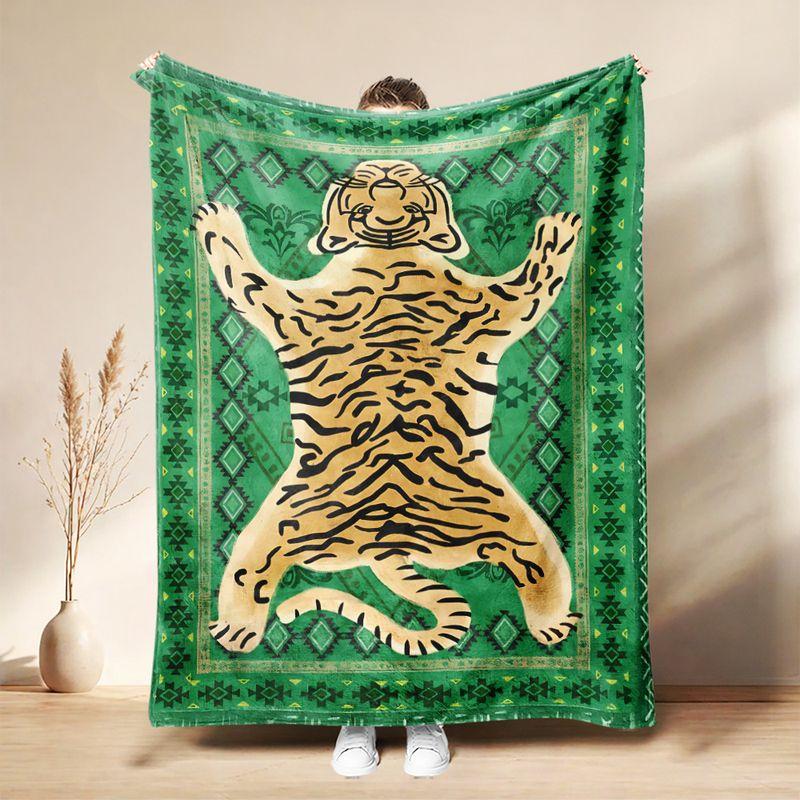 Medieval Wild Animal Flannel Throw Blanket Lion Tiger Leopard Floral Art Print Soft Warm Vintage Sofa Bedroom Home Decor