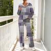 Women's V-Neck Print Long Sleeve Hooded Pajama Set with Pockets, Loose Fit Casual Wear