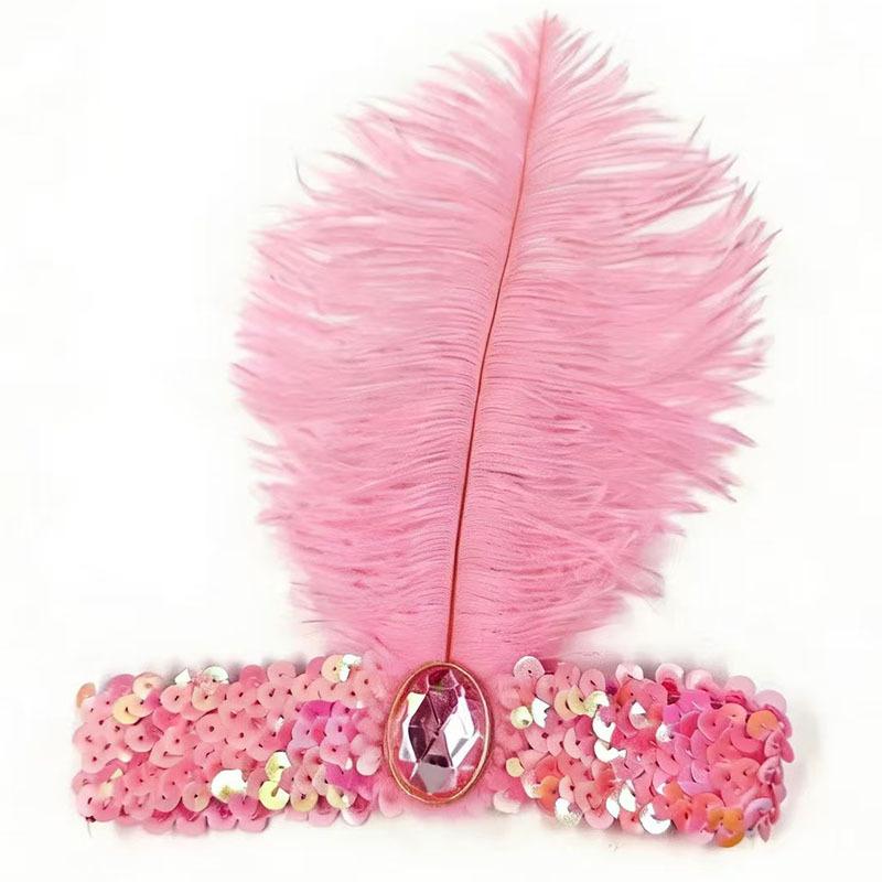 European and American Ostrich Feather Headband with Sequins and Rhinestones, Party and Performance Headpiece, Indian Ethnic Style Headband