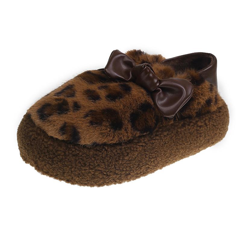 2024 Autumn and Winter New Female Cashmere Fashion Bow Hair Shoes Casual Thick Sole Cotton Shoes