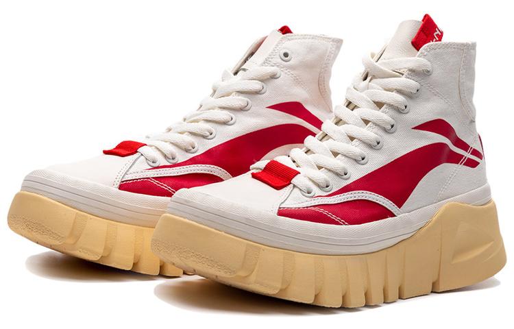 Li Ning Wave BOOT Non slip Lightweight High top Chunky Sneakers Men's White Red AGCP317-1