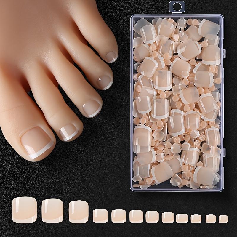 120pcs French Style Fake Toenail Press On Toe Foot Full Cover Square Nails Art Tips Wearable Nail Manicure Tool