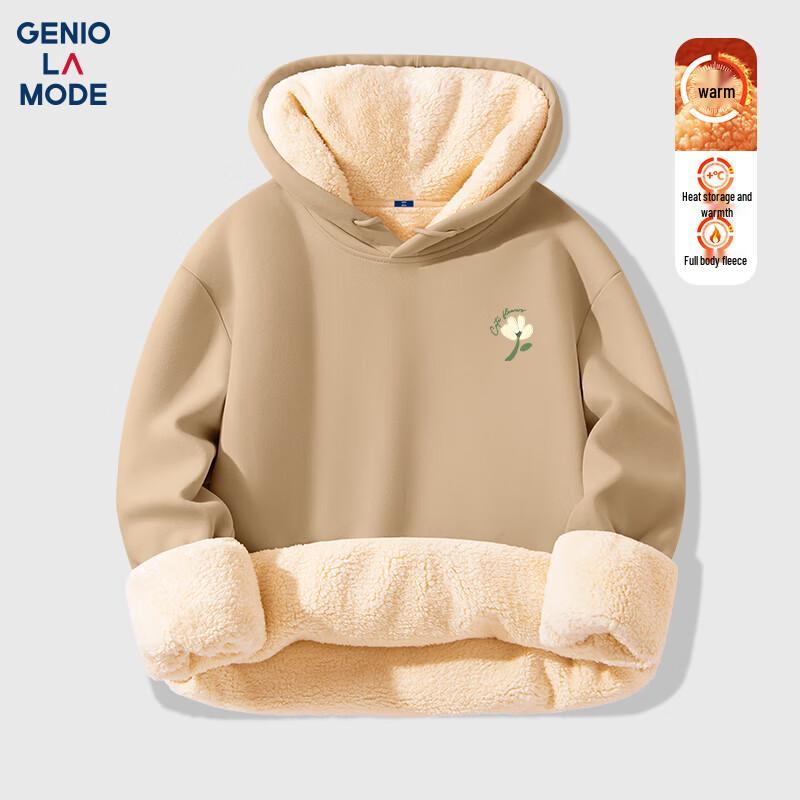 GENIOLAMODE Мужское худи с подкладкой из шерпы, тяжелое M хаки