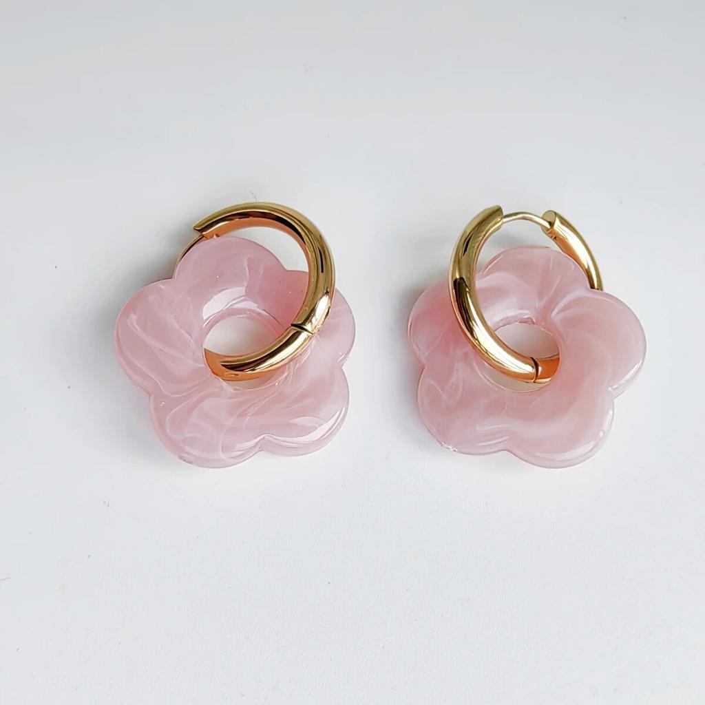 Colorful Flower Acrylic Titanium Steel Earrings