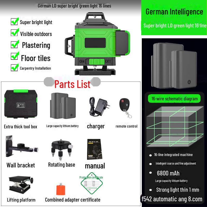 High-Precision 16-Line Green Laser Level Meter with Automatic Leveling