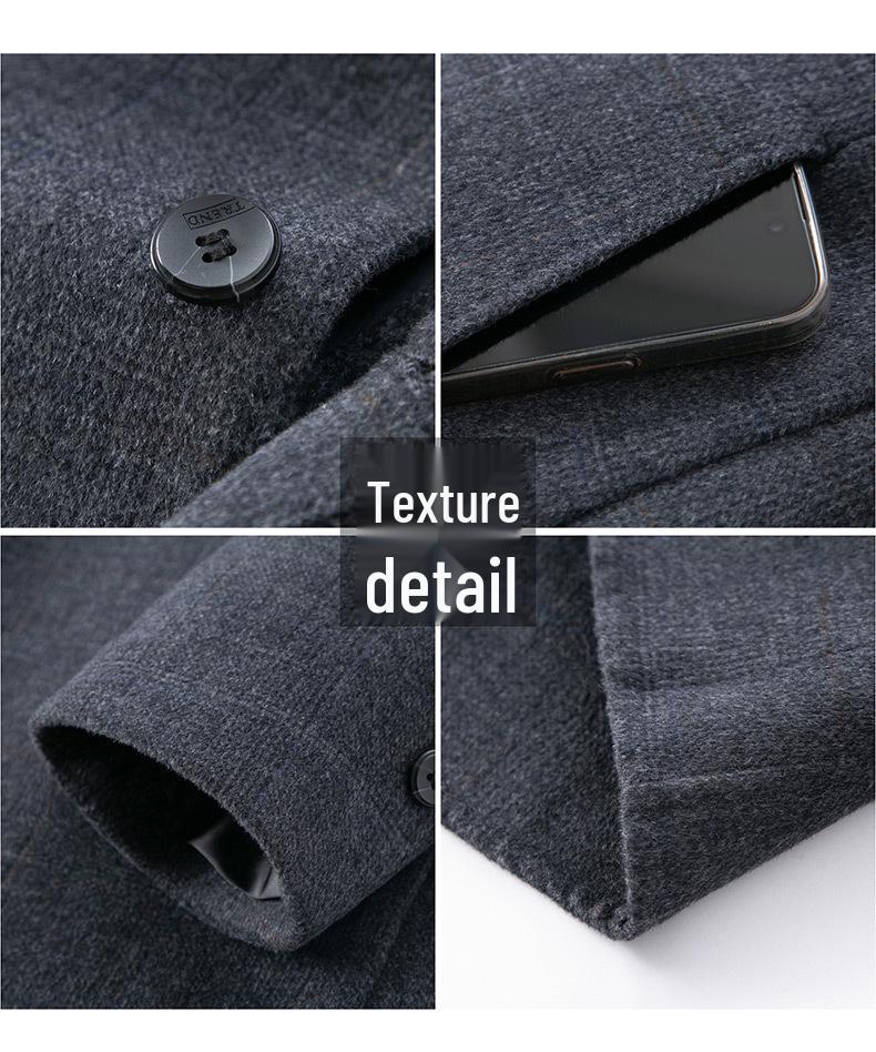 Men's Double-Faced Wool Blend Mid-Length Coat - Business Casual Down Jacket for Middle-Aged Dads