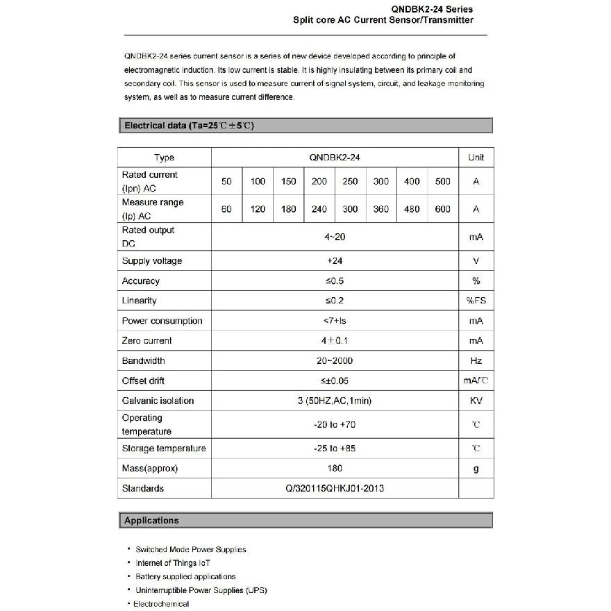 QNDBK2-16 AC 5A 10A 20A 50A 100A Out 4 20mA Split Core Current Transducer Clamp Current Sensor 420mA Transformer Ct Transmitter