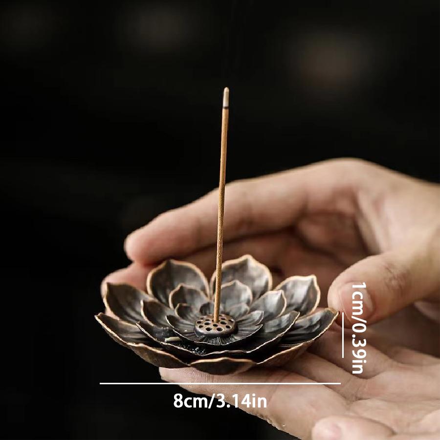 Rökelsebrännare, rökelsehållare för pinnar, mässingslotus rökelsehållare och avtagbar askfångare