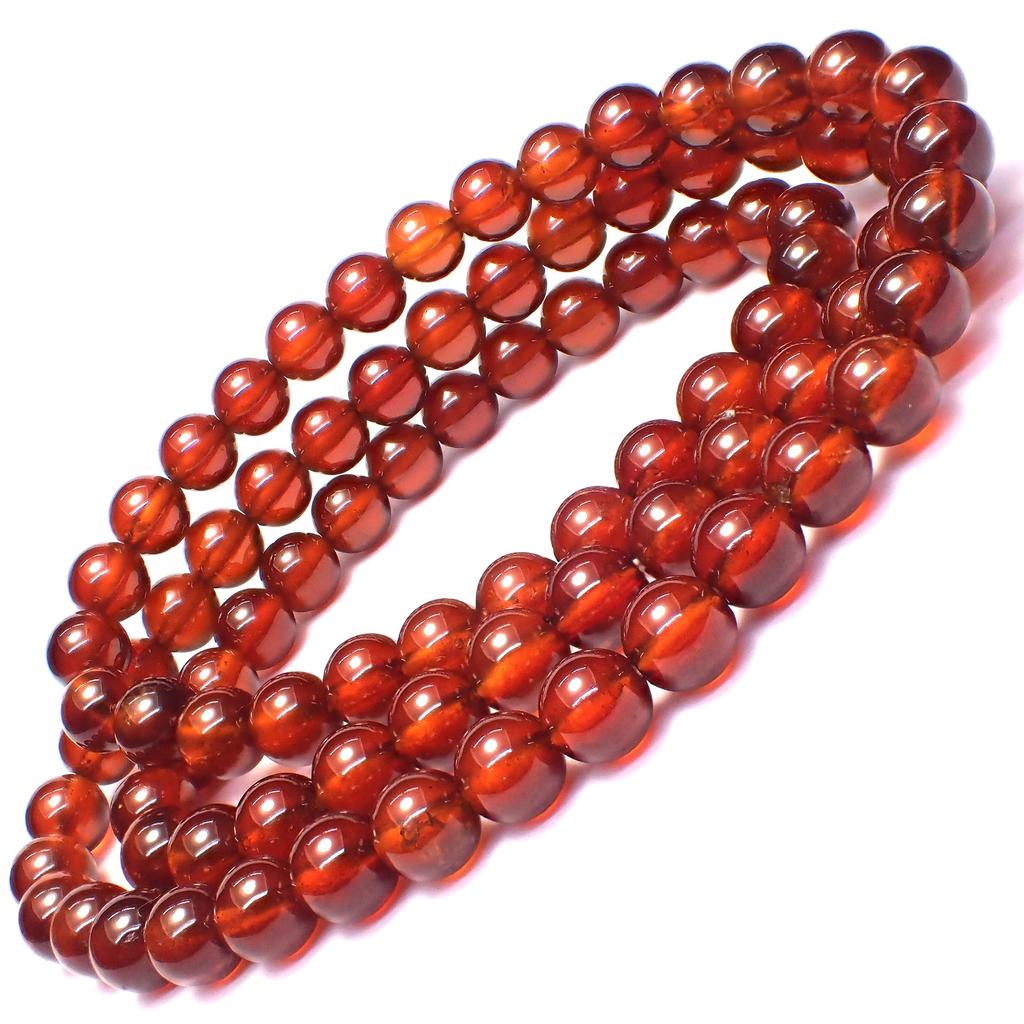 High Quality Natural Stone January Birthstone Orange Garnet Triple Wrapped Bracelet [Happiness Stone] (Hessonite)
