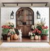Easter white brick wall flower rabbit Easter egg shooting Backdrop spring flower wall children's birthday party banner Backdrop