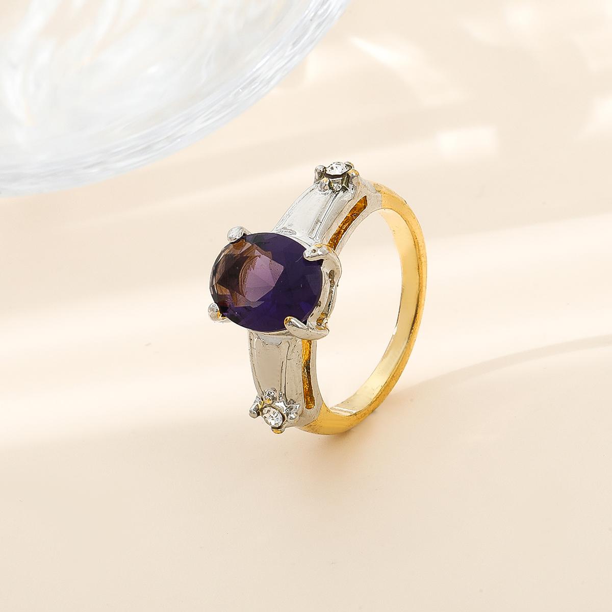 

Популярное в Европе и Америке женское повседневное кольцо-аксессуар с золотым цирконом и инкрустацией темно-фиолетового цвета