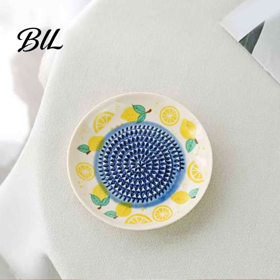 Manual Kitchen Grinding Tool Ceramic Garlic Grater Plate, Fruit Print Ginger Cheese Grinder, Mincer Multi-function Dish for Onion, Lemon, Vegetables,