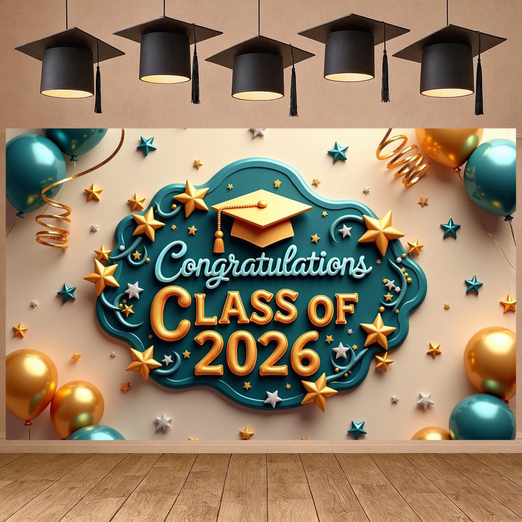 Congrats Background Balloon Decor Graduation Celebration Banner Graduation Decoration Display Elegant Design For Graduation